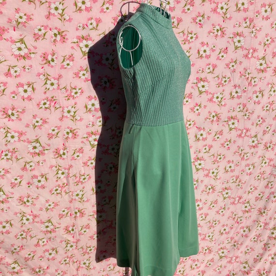 70s vintage dress mint pastel green silver S - M … - image 8