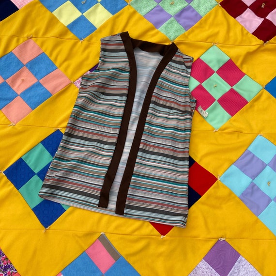 Vintage 70s vest deadstock striped S M 70s made i… - image 1
