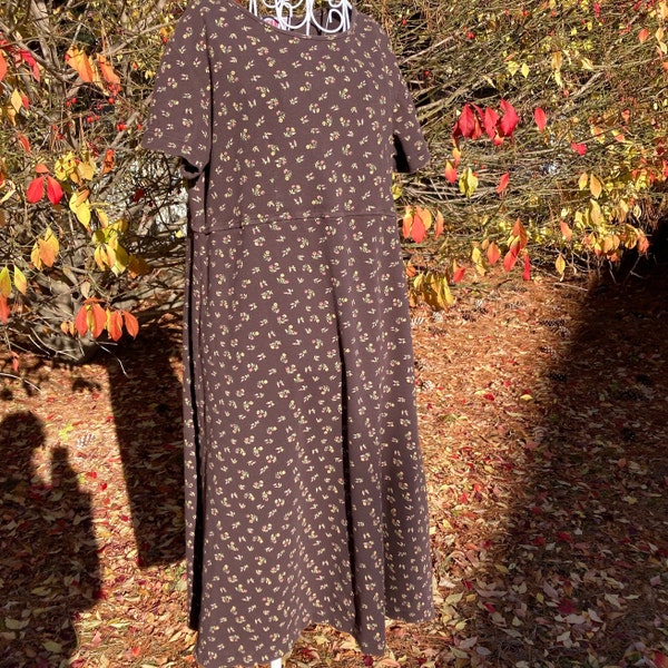 vintage 90s dress cottage brown micro floral cottage core cotton Fads