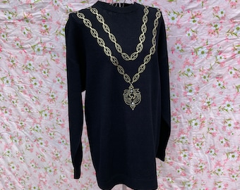 Vintage 80s Marie St. John gold rhinestones sweater black  |S-M| long