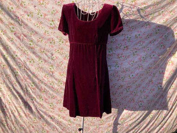 70s dress wine red velvet 1970s handmade | S-M | … - image 2