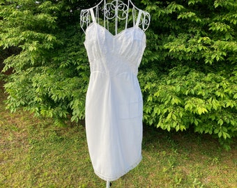 Vintage 60s 70s white nightgown dress  1970s 1960s satin lace nylon | S-M | ILWGU Aristocraft union made