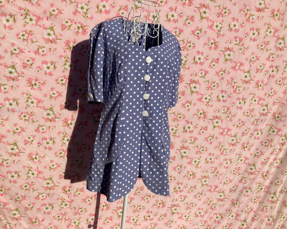 Vintage 80s mini dress 1980s  puff sleeve polka d… - image 1