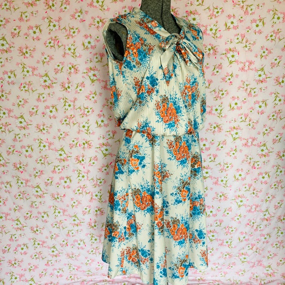 vintage dress 70s | S-M |  cream teal orange cora… - image 10