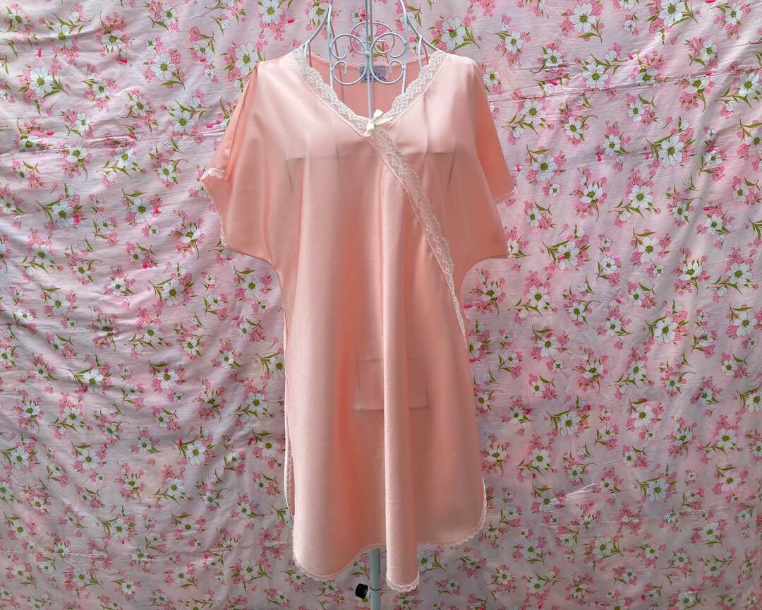 Vtg Vintage 70s Peachy Pink Orange Pastel Dress Night Gown Baby Doll vtg-vintage-70s-peachy-pink-orange-pastel-dress-night-gown-baby-doll