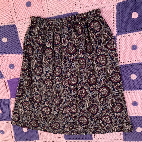 vintage 90s y2k skirt 1990s rayon maroon blue pai… - image 1