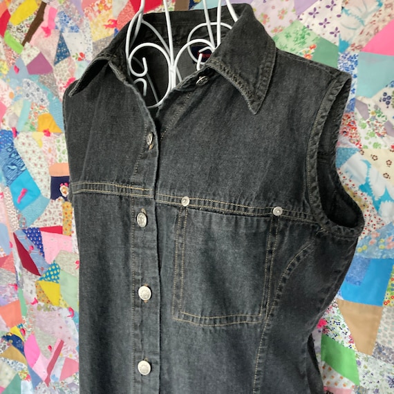 vintage cottage core denim dress grey Y2K 90s 199… - image 8