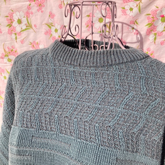 Vintage knit sweater 80s 90s teal | M-L | abstrac… - image 7