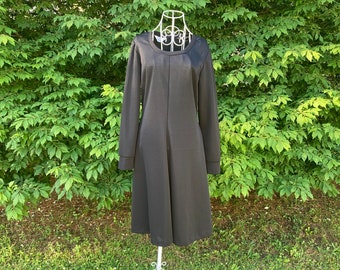 70s black  dress mod  M L 1970s shift long sleeve polyester Sears