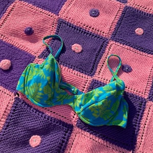 Vintage bikini top 90s bathing suit | S-M |  blue green floral pattern black