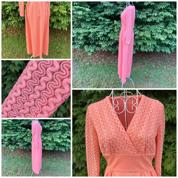 70s vintage maxi dress pastel orange  | XS-S | 19… - image 4