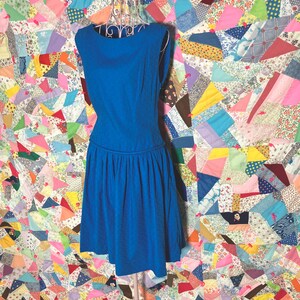 60s vintage dress bright blue | S - M | 1970s party sleeveless