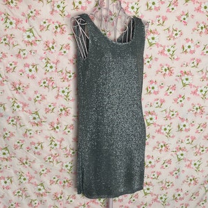 Vintage 70s 80s dress silver | S-M |  sparkle glitter mini party formal Vivo by Susan Thomas