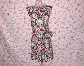 Vintage Laura Ashley dress | M-L| 80s navy blue pink blue floral cotton Made in Great Britain