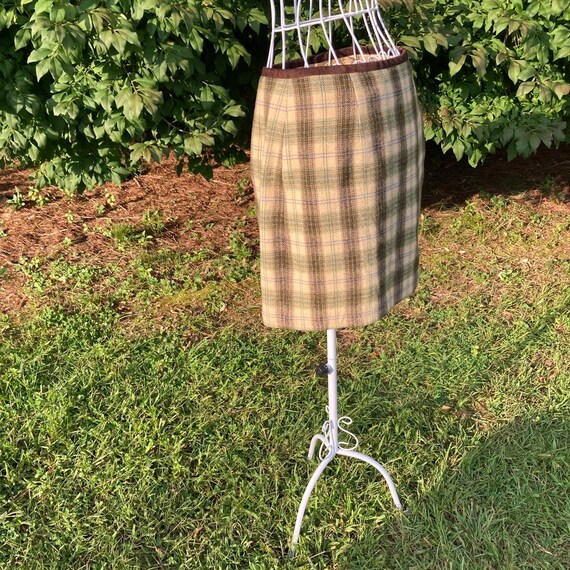 80s 90s vintage skirt pleated plaid cream brown |… - image 8