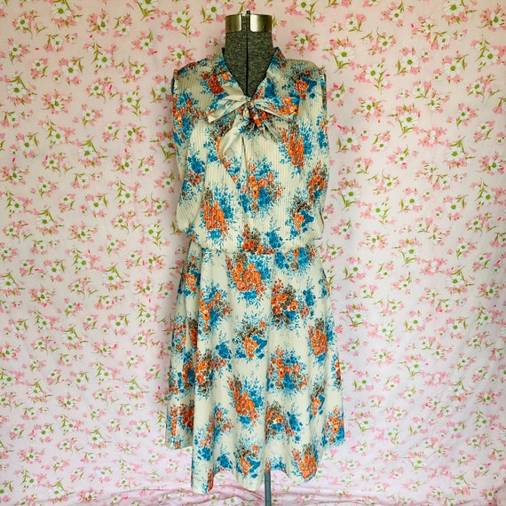 vintage dress 70s | S-M |  cream teal orange cora… - image 9