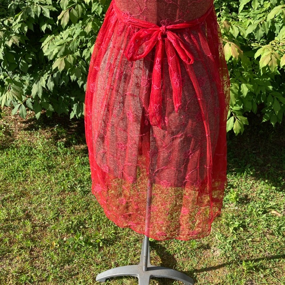 Vintage sheer dress 90s embroidered 1990s maroon red … - Gem