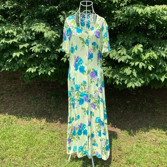 vintage cottage core dress floral  90s sage green… - image 2