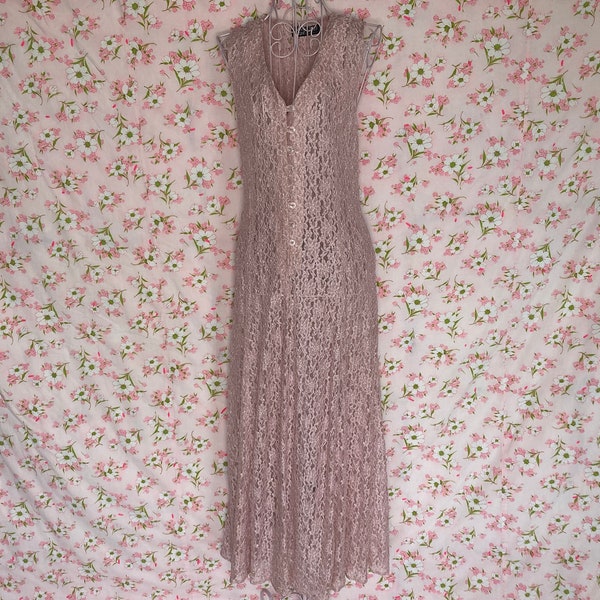 vintage dress dusty rose pink lace 80s 90s | S-M | see through All That Jazz tank whimsigoth