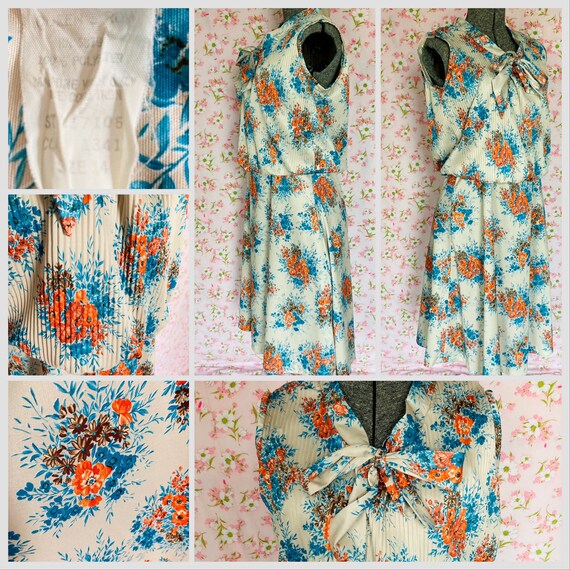 vintage dress 70s | S-M |  cream teal orange cora… - image 2