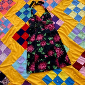 vintage 90s dress pink floral // XS-S // Donna Ricco 1990s halter black green y2k 00s