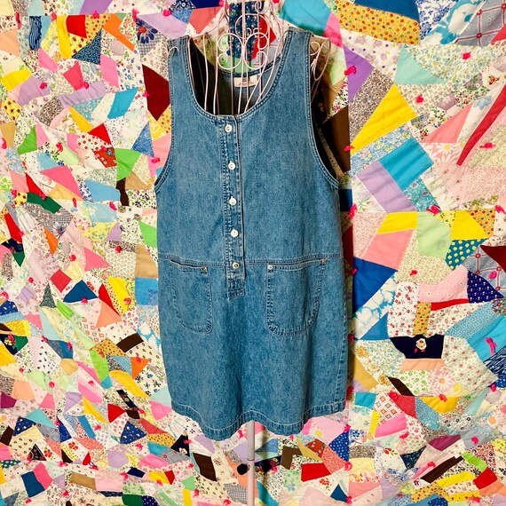 vintage denim jumper dress cotton farmcore jean  | M-L | cottage core 1990s medium wash Faded Glory