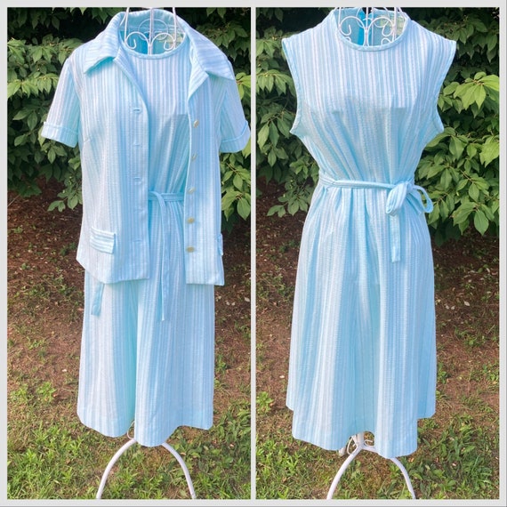 70s dress and top blue polyester 1970s | S - M | … - image 2