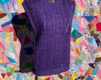 Vintage 80s 90s sweater vest 1990s purple knit top  S-M Joan Harper