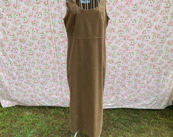 vintage faux suede jumper dress 90s | S-M |tan brown cottage western farmcore 1990s Jessica Howard Petite sleeveless earth tone