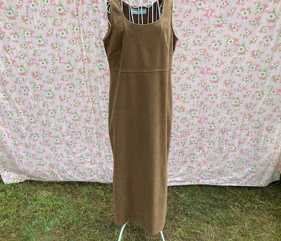 vintage faux suede jumper dress 90s | S-M |tan br… - image 1