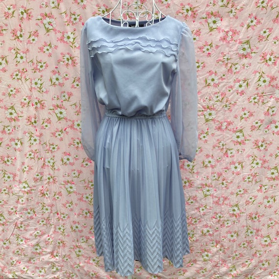 70s vintage slate blue dress 1970s retro mod | S-… - image 2