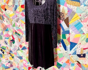 vintage 80s 90s dress floral velvet burnout | M-L | purple sheer Whimsigoth 1990s Molly Malloy made in the USA skater long sleeve