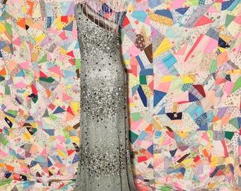 90s Y2K AS IS maxi dress | S-M | flawed  formal prom silver sequins metallic Adrianna Papell one shoulder