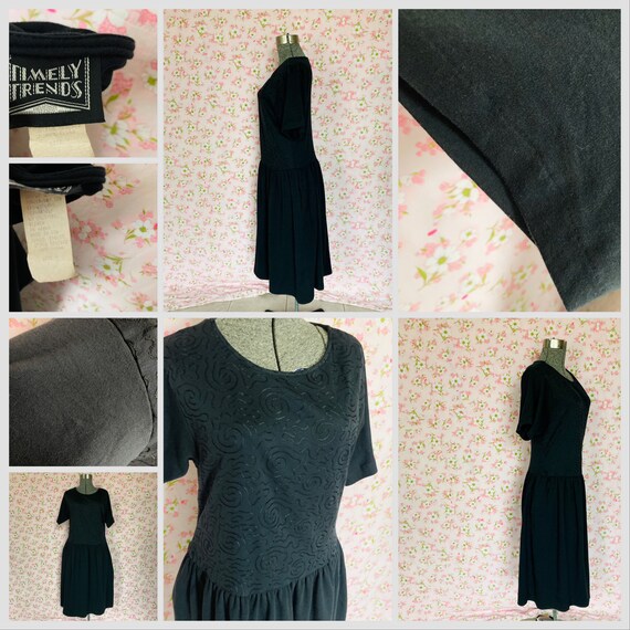 Vintage 80s dress black t shirt shorts sleeve | M… - image 3