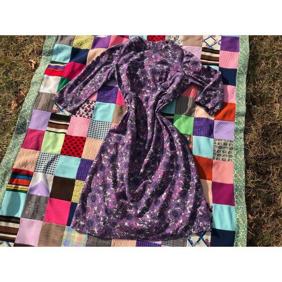 purple vtg vintage 70s floral print dress M puf