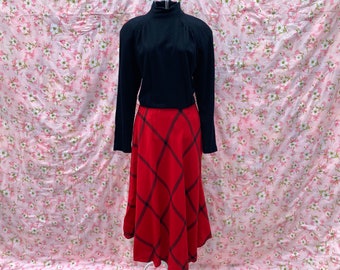 70s dress plaid black red 1970s Kappi  | S-M | union made