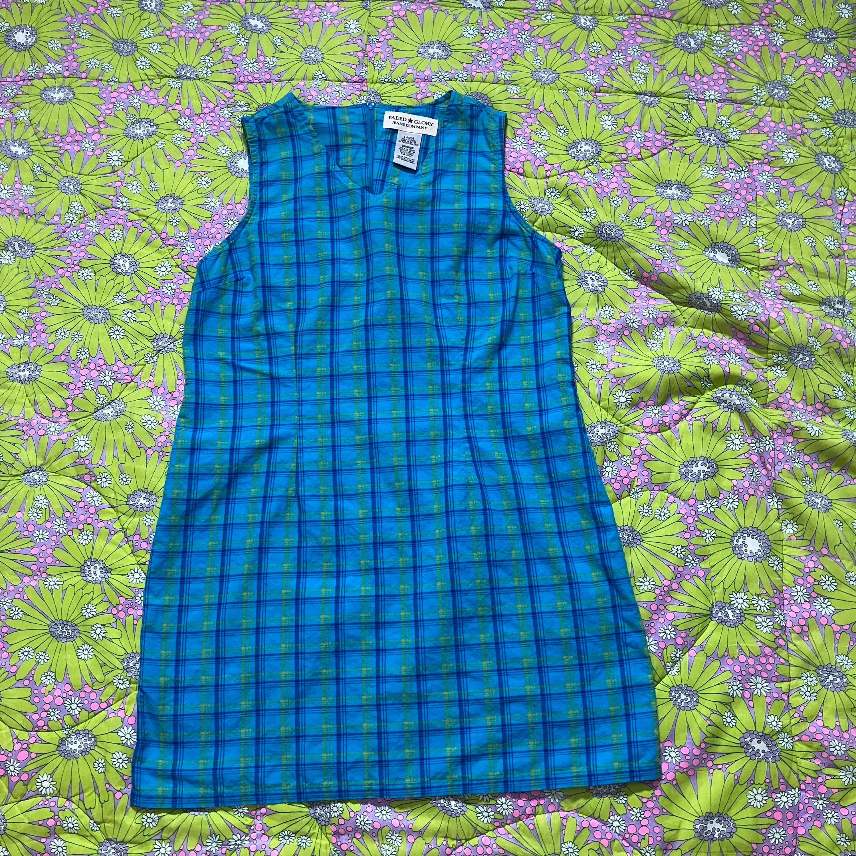 Vintage 90s Y2k Plaid Dress | S-M | Cottage Teal Blue Yellow Green Farmcore Cotton Faded Glory - Etsy Vintage 90s Y2k Plaid Dress | S-M | Cottage Teal Blue Yellow Green Farmcore Cotton Faded Glory - Etsy