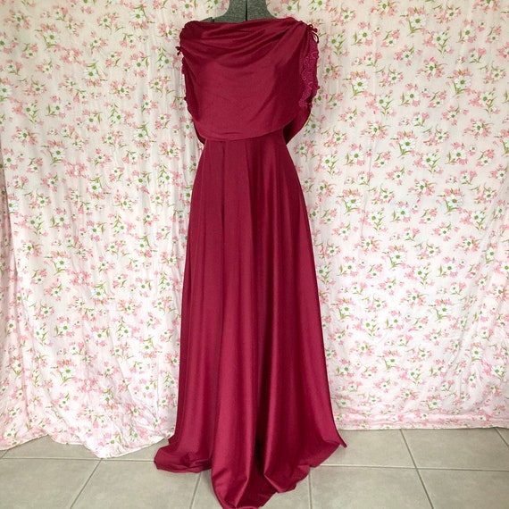 70s vintage maxi dress wine red XS-S 1970s maroon… - image 1