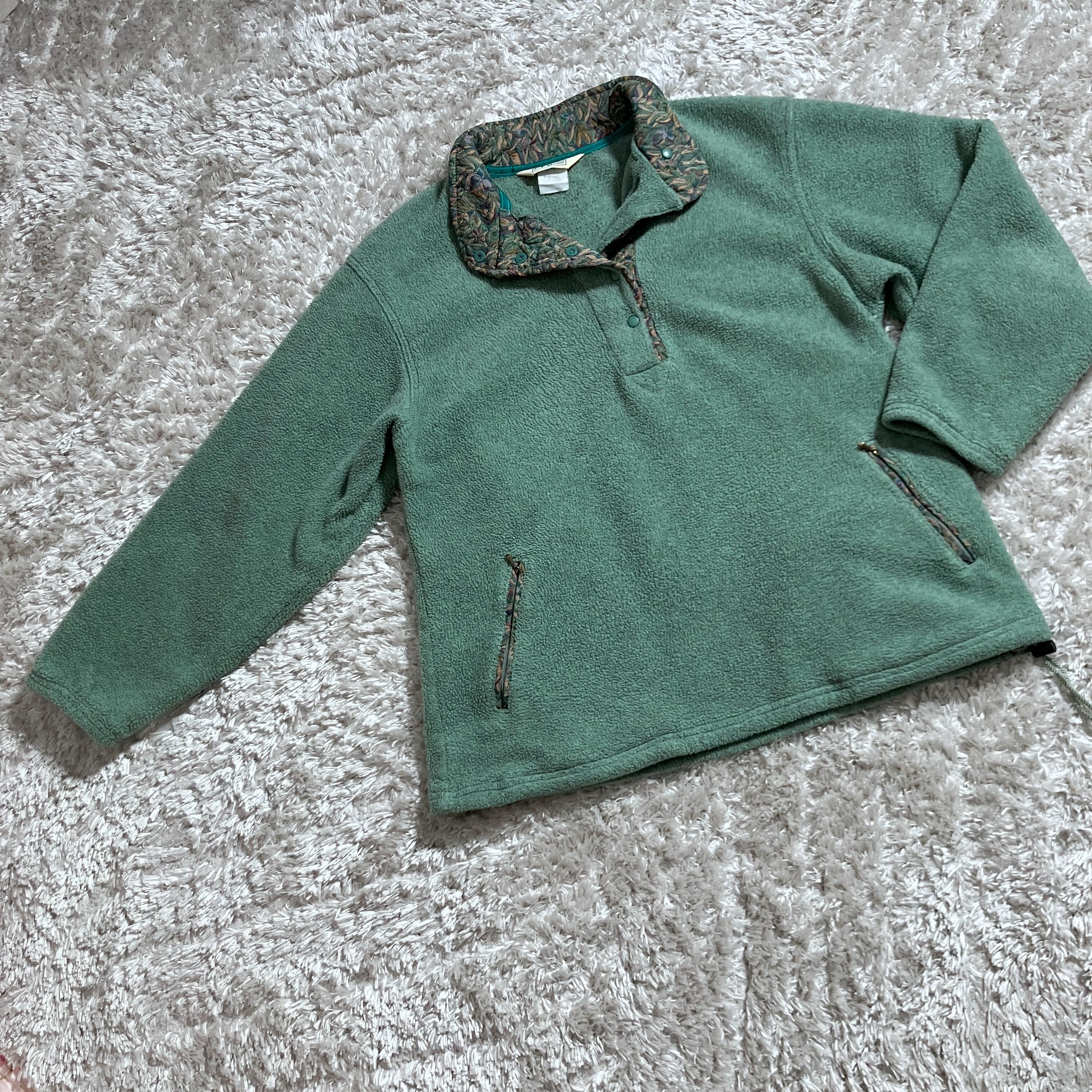 Vintage 90s L.L. Bean Fleece Pullover Snap T Jacket Sage Green