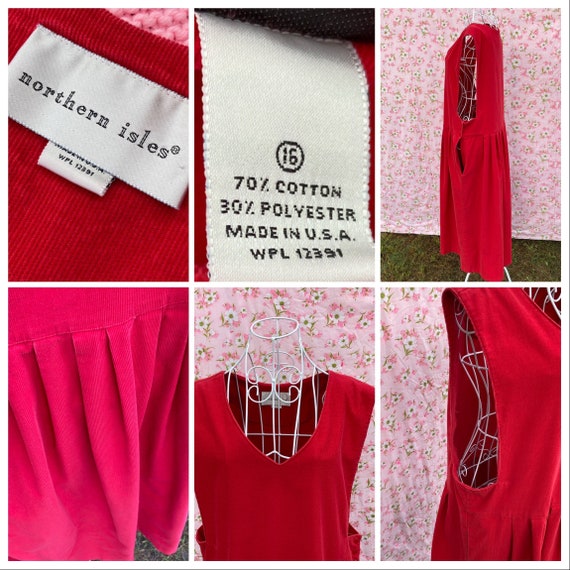 vintage red corduroy jumper dress 80s 90s cottage… - image 3