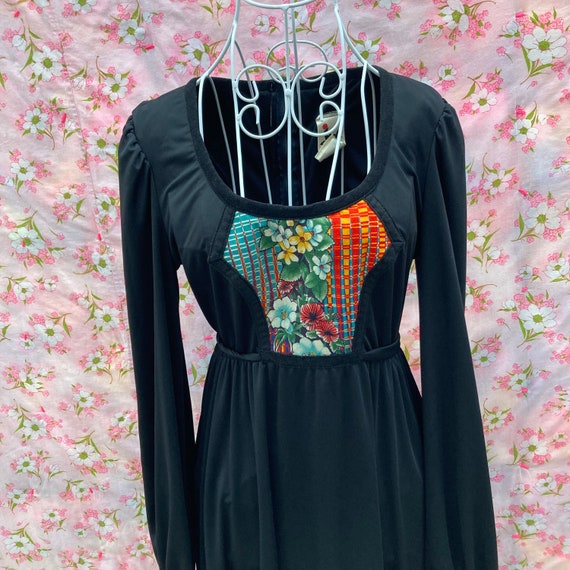 Vintage 70s black dress 1970s tiered ruffle flora… - image 9