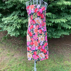 vintage 90s Y2K dress pink floral |S-M |  1990s strapless black green orange Anonymous