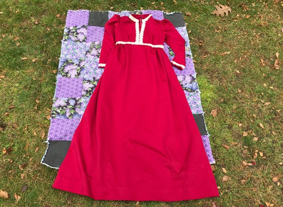 wine red vtg vintage 70s long prairie dress M Vi