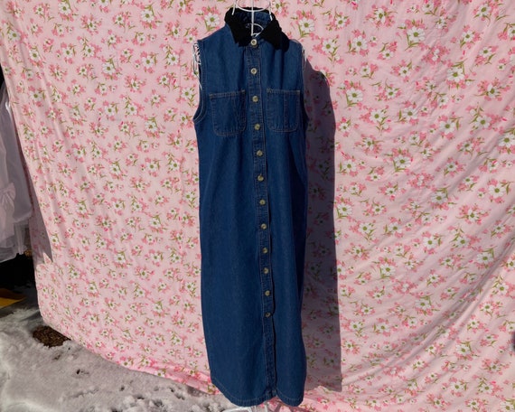 vintage cottage core denim dress 1990s cotton wes… - image 1