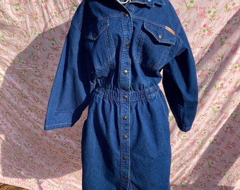 vintage 80s shirt dress cottage core denim cotton western farmcore jean collared |S-M| long sleeve Dreams