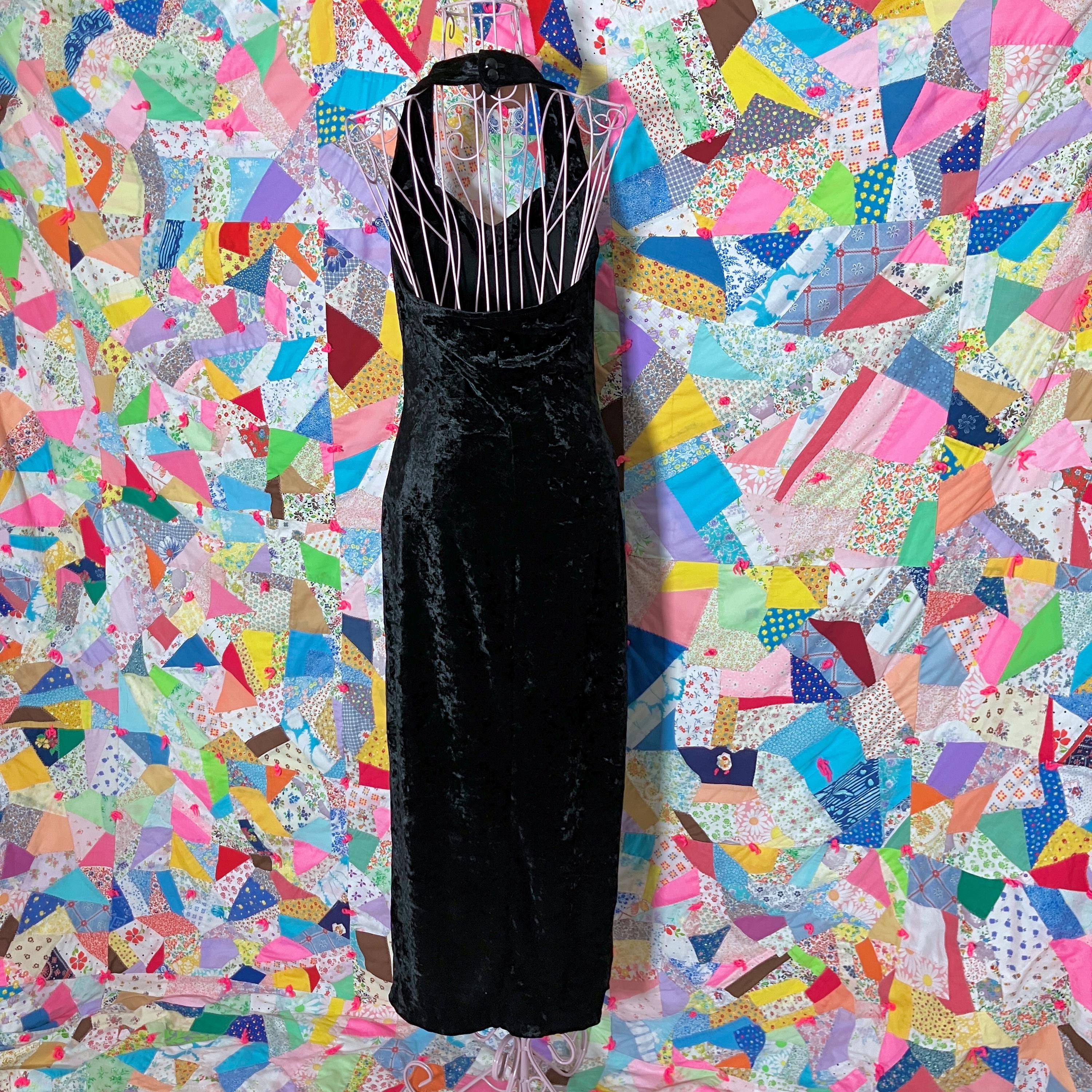 90s style maxi dresses Vintage Black Crushed Velvet Dress which would pair well Size 60 Last-Minute Halloween Costumes Select Size:UK12 / L