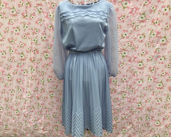 70s vintage slate blue dress 1970s retro mod | S-… - image 1