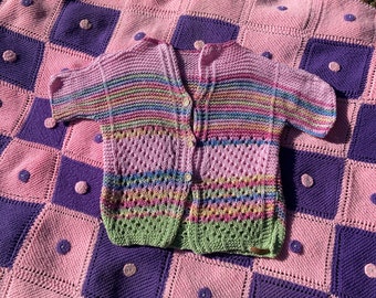 cardigan sweater top 90s y2k |S-M| knit button up pastel pink green blue purple hand made