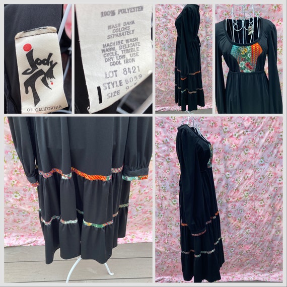 Vintage 70s black dress 1970s tiered ruffle flora… - image 3