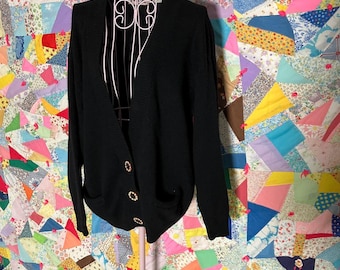 Vintage 90s cardigan knit sweater  wool angora blend  clay buttons minimal black  Forenza